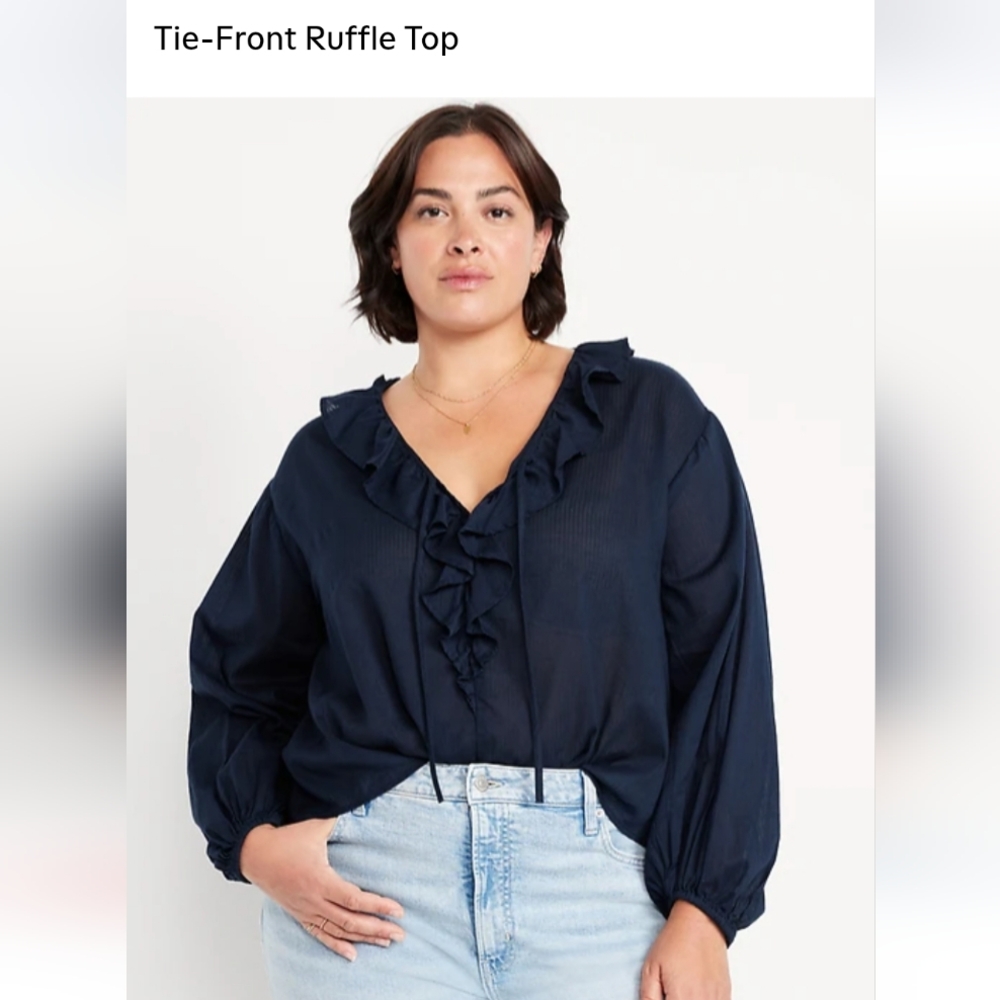 Old Navy Dark Blue Ruffle Blouse